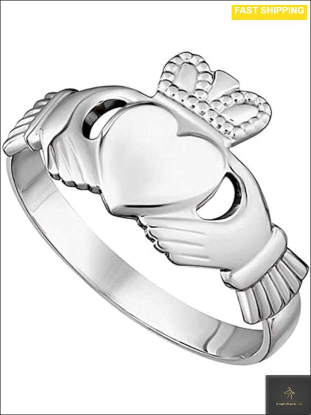 Irish Claddagh Ring 925 Sterling Silver Rhodium Plated Statement Ring